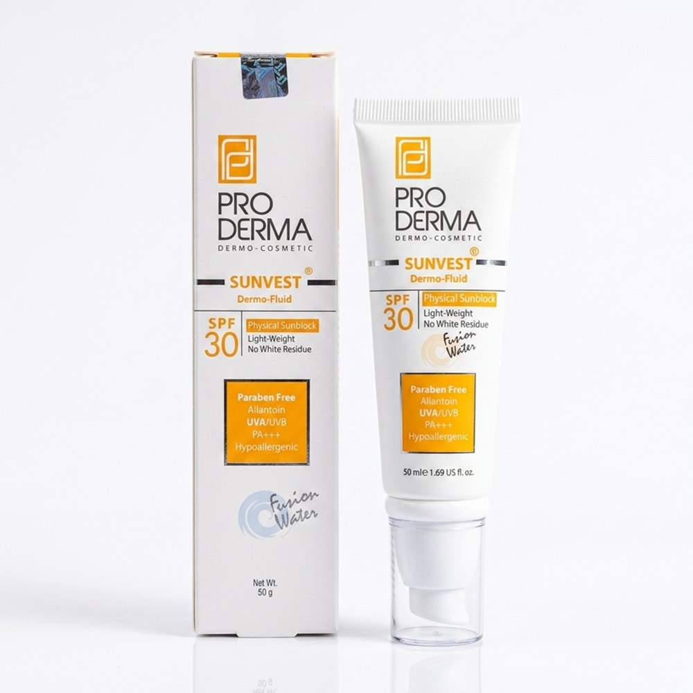 پرودرما ضدافتاب SPF30 بی رنگ انواع پوست فلوئید فیزیکال